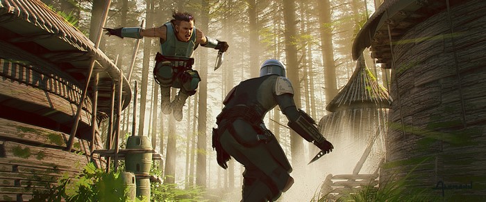 The Mandalorian concept art of a fight scene
