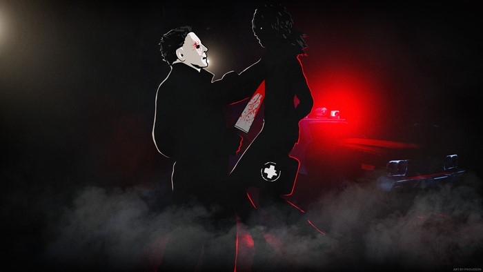 Michael Myers from Dead by Daylight with a victim