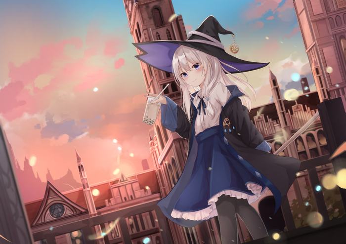 Elaina from Majo no Tabitabi holding a bubble tea