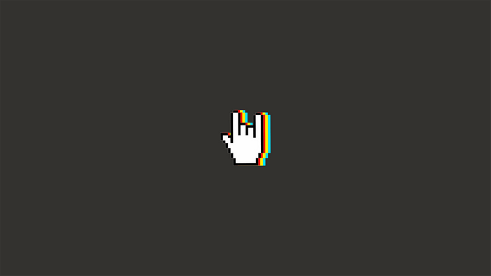 Pixelated hand cursor with rock and roll gesture