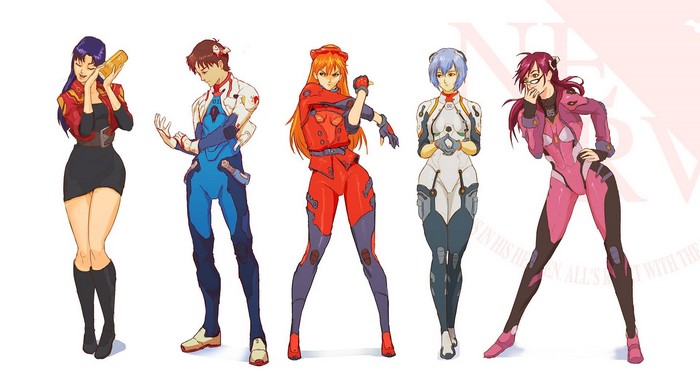 Neon Genesis Evangelion characters in plugsuits