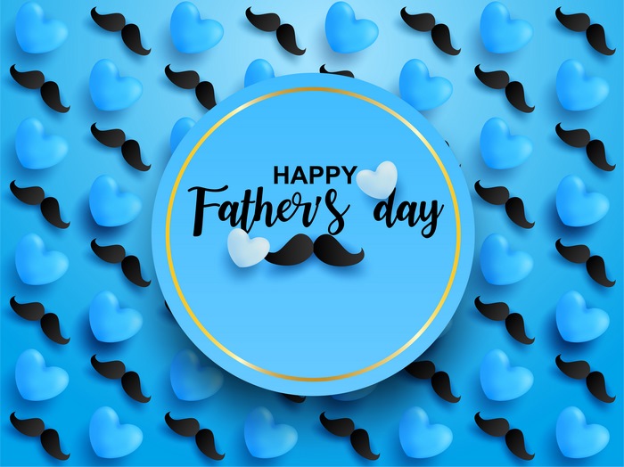 Happy Father's Day Blue Heart and Mustache Background