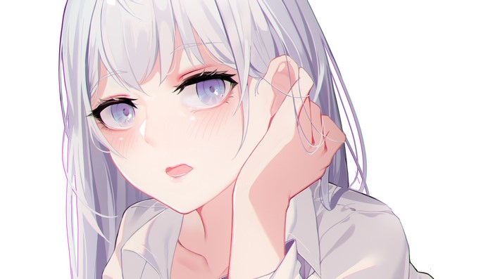 Anime girl with white hair and purple eyes