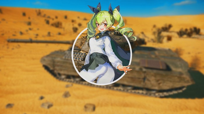 Anchovy from Girls und Panzer in a desert with a tank