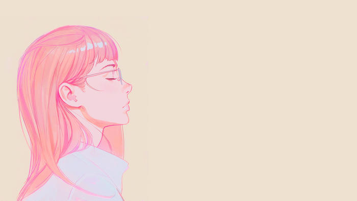 Girl with pink hair and glasses in profile
