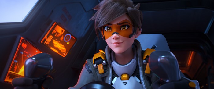 Tracer from Overwatch 2 in a cockpit