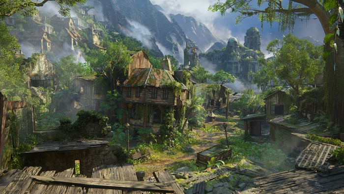 Uncharted 4 overgrown jungle village ruins