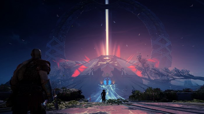 Kratos in God of War at a glowing portal