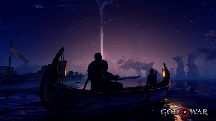Kratos from God of War in a boat