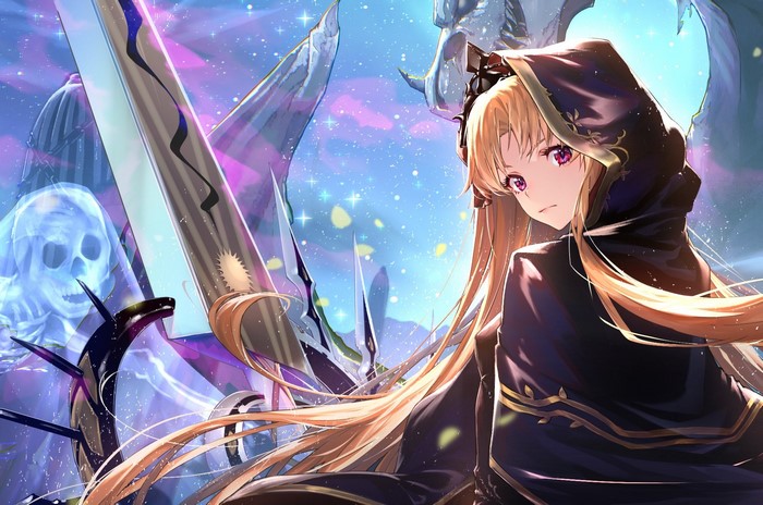 Ereshkigal from Fate/Grand Order with a sword and skeleton