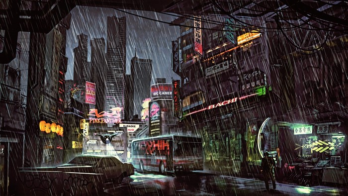 Cyberpunk Cityscape in Rain