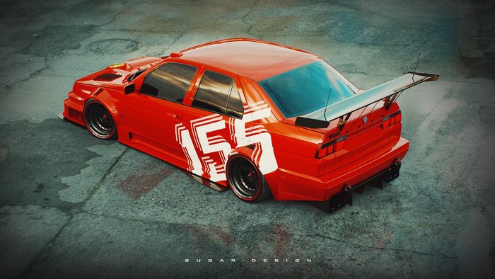 Red Alfa Romeo 155 with racing livery