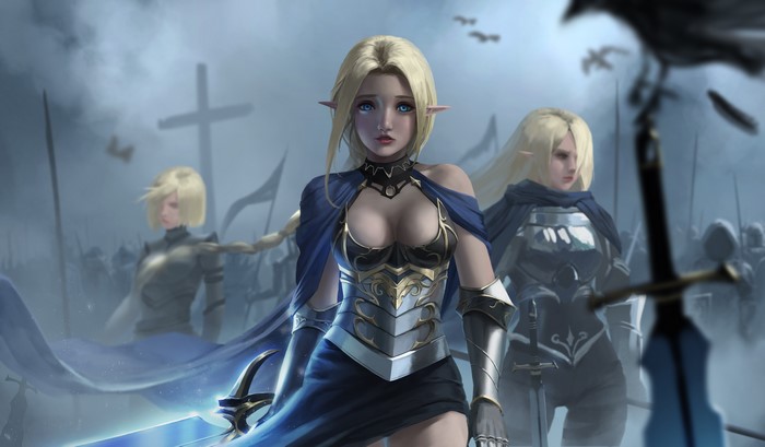 Elven army with blonde women in armor by Allen Hsieh