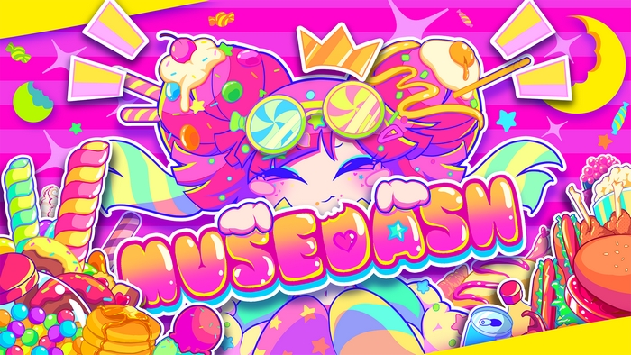 Muse Dash Buro character with candy and food