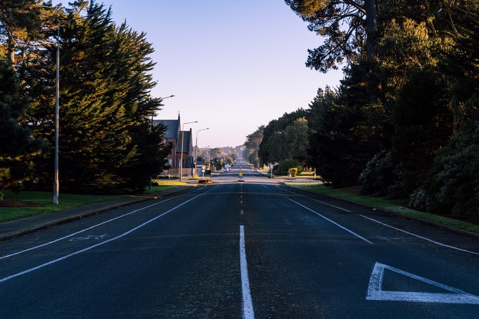 Road in Invercargill, New Zealand at Sunrise