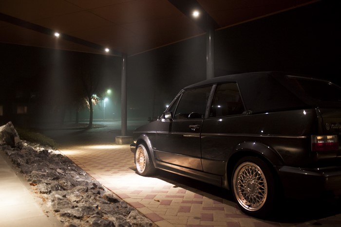 Black Volkswagen Golf Mk1 Convertible at Night
