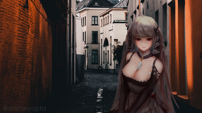 Formidable from Azur Lane in a city alley