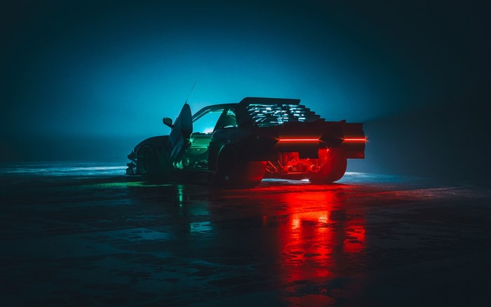 Cyberpunk car with scissor doors and neon lights
