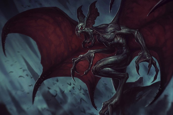 Artwork of a terrifying vampire creature with wings
