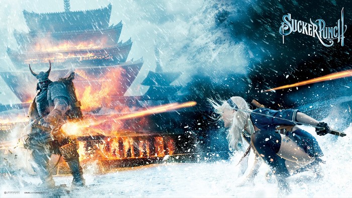 Sucker Punch movie poster with samurai and woman