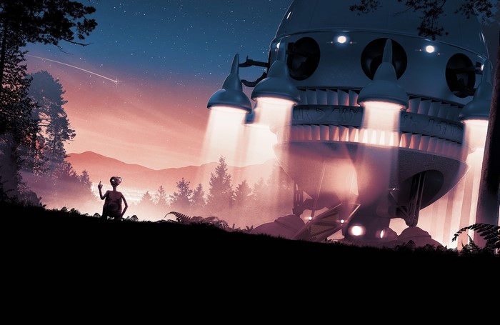 E.T. the Extra-Terrestrial spaceship landing artwork