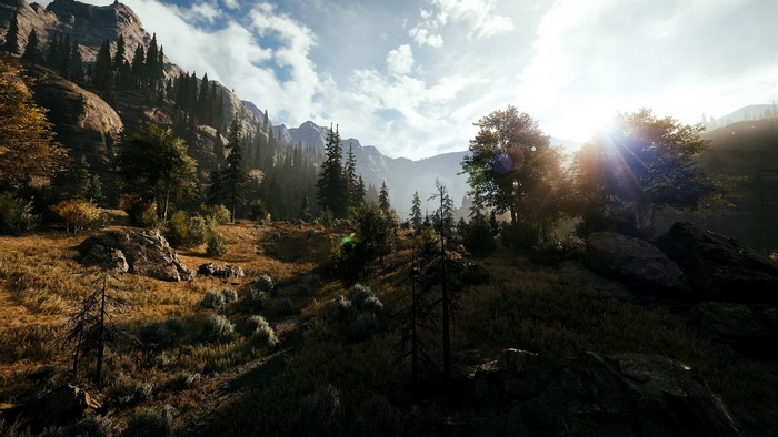 Far Cry 5 landscape with mountains and trees