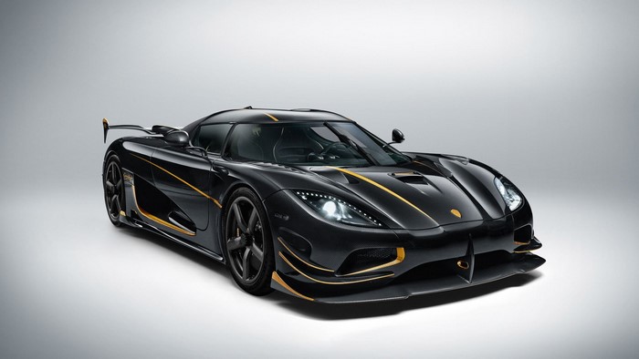 Black Koenigsegg Agera RS hypercar with gold accents