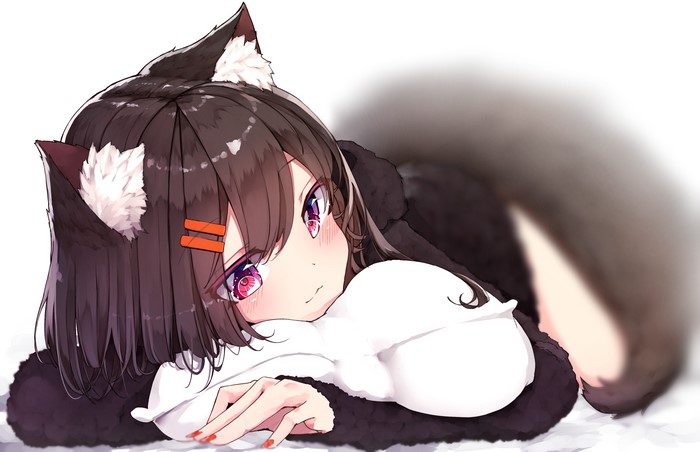 Fox girl hugging a pillow
