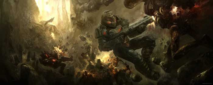 Doom Slayer from Doom (2016) in combat