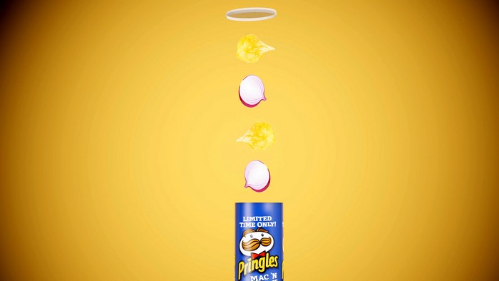 Pringles Mac 'N Cheese ingredients falling into can