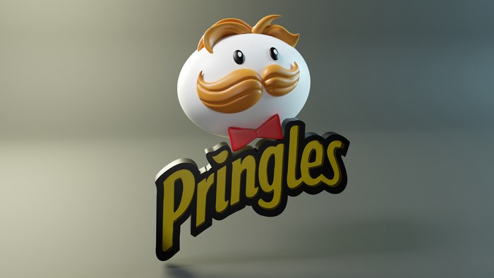 Pringles mascot with Pringles logo