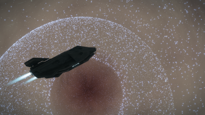 Spaceship in Elite: Dangerous near a star
