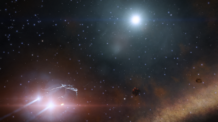 Elite: Dangerous space screenshot with ship and stars
