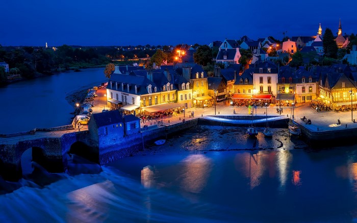 Night view of Auray, Morbihan, France