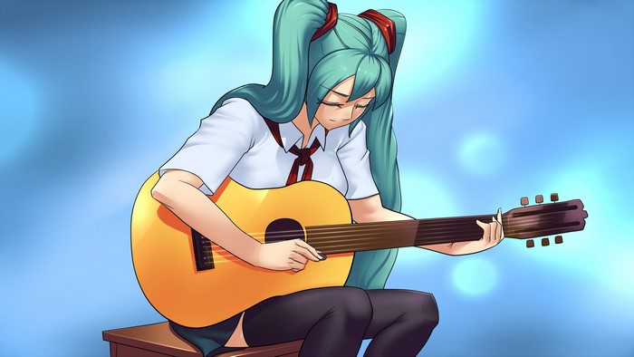 Hatsune Miku playing guitar from Soviet Games