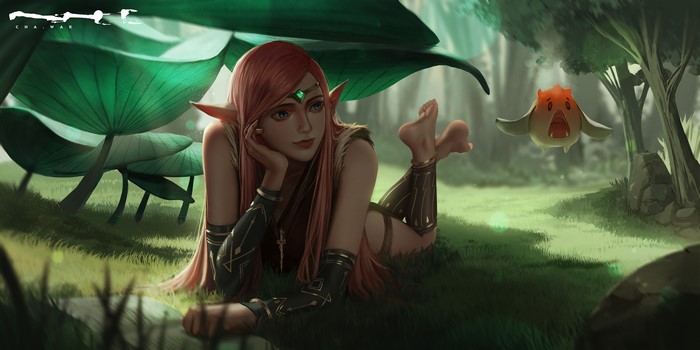 Fantasy Elf and Creature in Forest