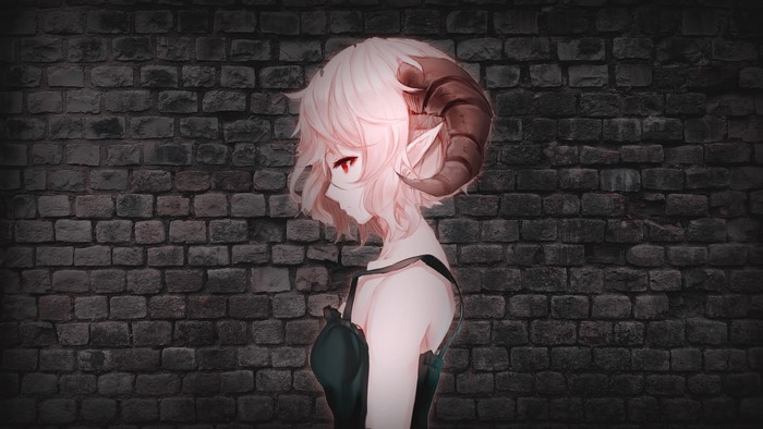 Anime girl with horns and red eyes