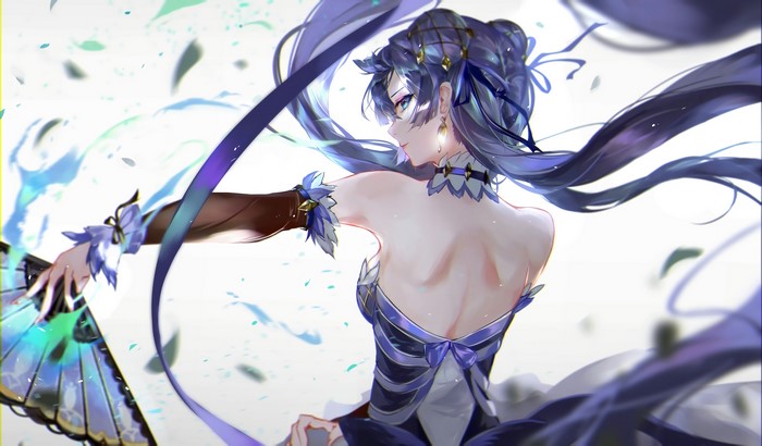 Anime girl with purple hair and blue eyes