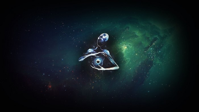 Abstract human form in space with black hole