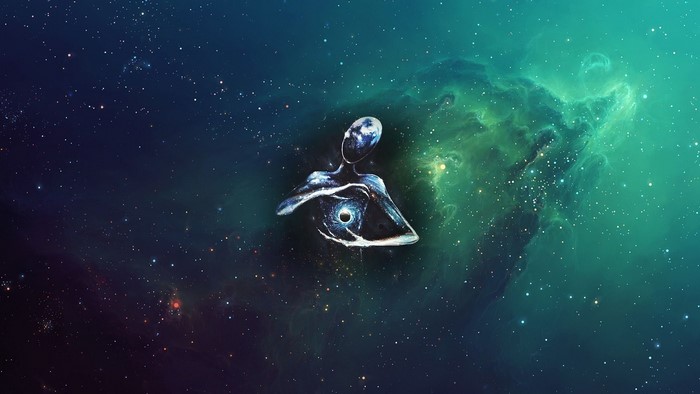 Spiritual figure in space with nebula and stars