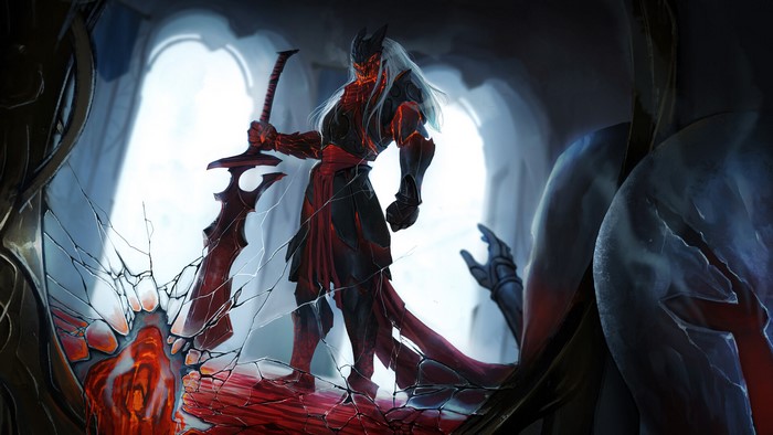 Fantasy Demon Warrior with Fiery Sword