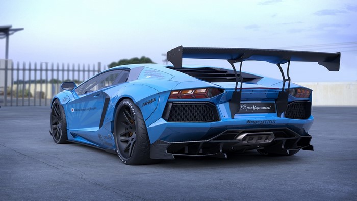 Blue Lamborghini Aventador with LB Performance body kit