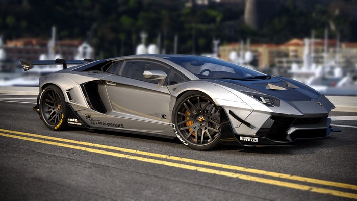 Silver Lamborghini Aventador LB Performance