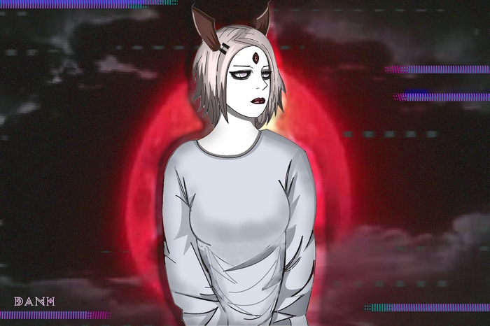 Kaguya Otsutsuki with third eye and horns