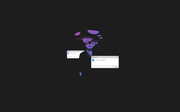 Anime character with glitch effect and error messages