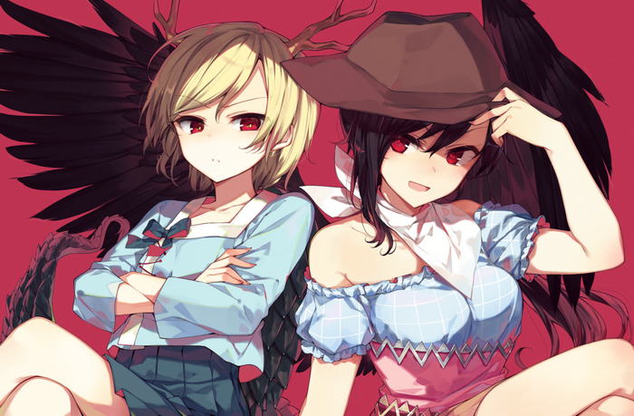 Two girls with wings and horns, Touhou