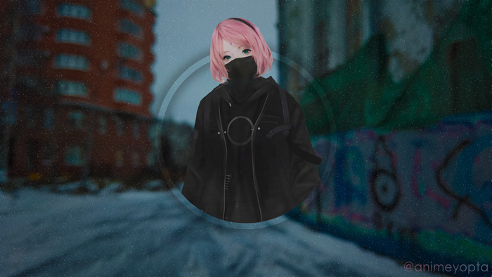Anime girl with pink hair in a circle