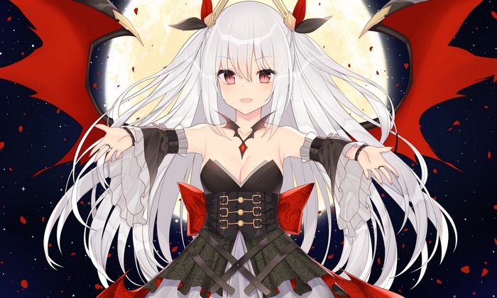 Vampire from Azur Lane with Bat Wings and Moon