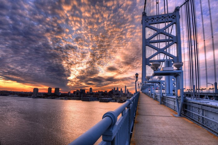Benjamin Franklin Bridge at sunrise, Philadelphia