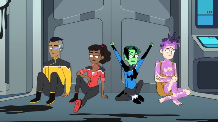Star Trek: Lower Decks characters covered in goo